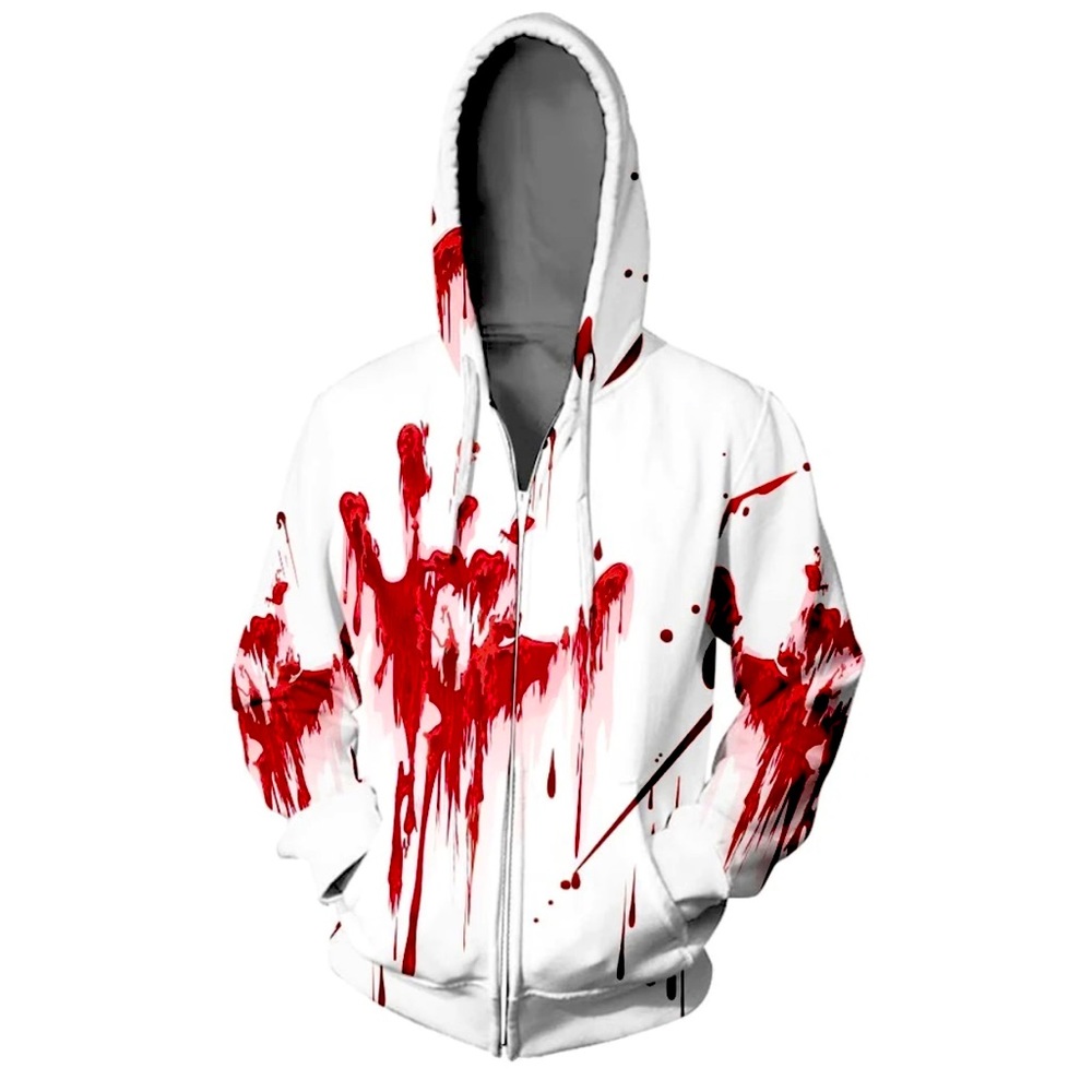 3D Hoodie Zipper Blood Splatter Men or  Women's Horror Hoodie. Order TODAY!